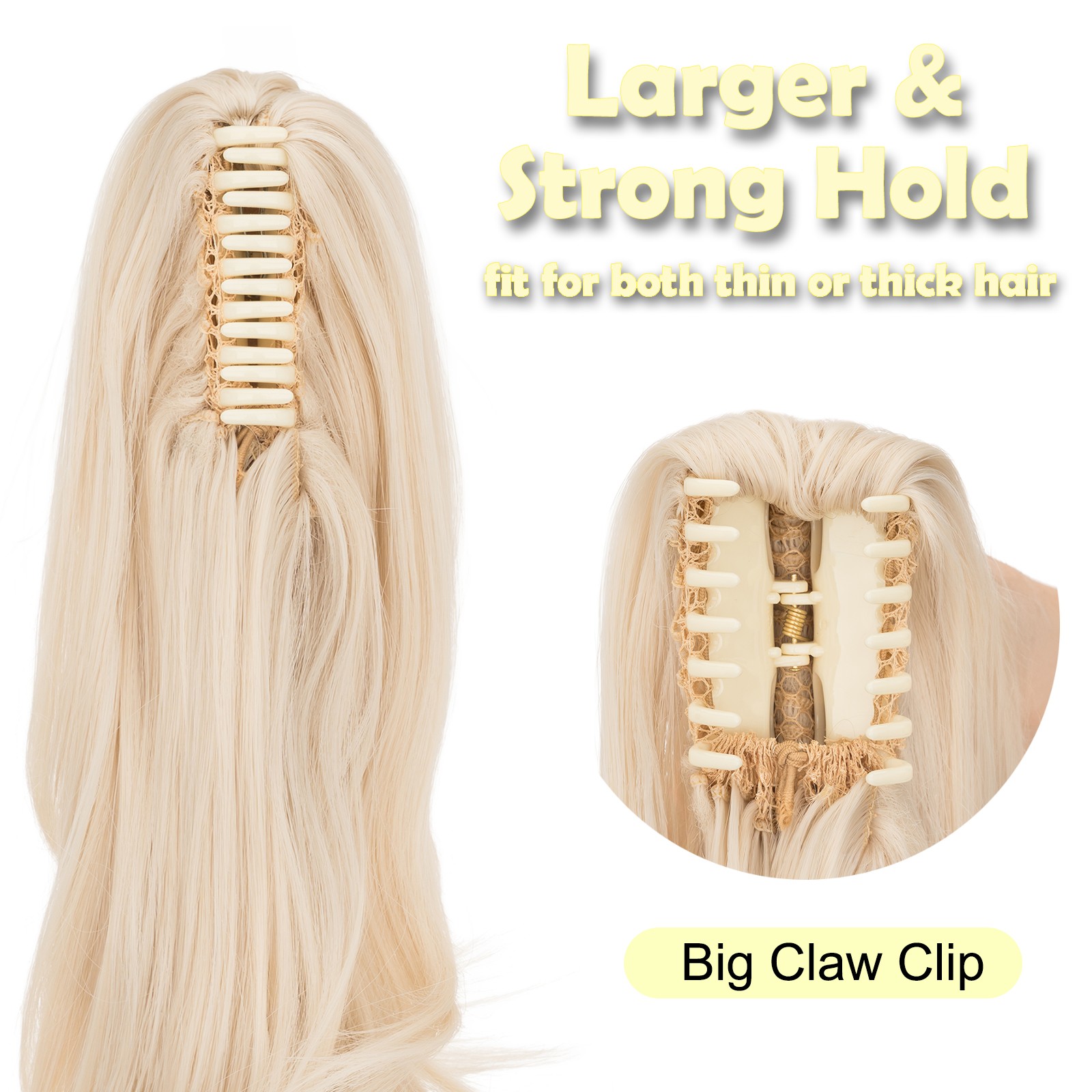 Long Jaw Claw Clip In Ponytail Curly Wavy Hair Extensions Natural As Human Hair