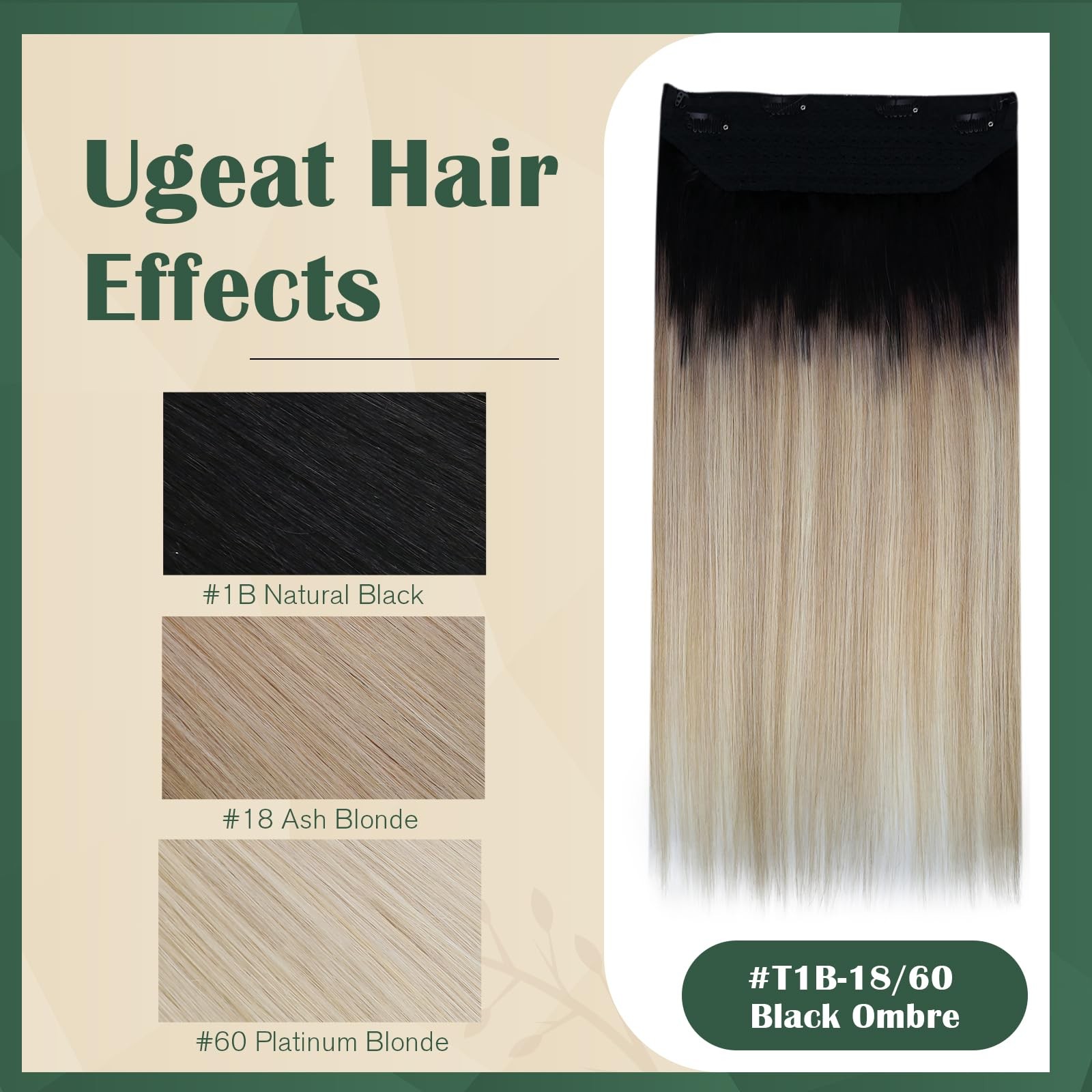 Ugeat Invisible Wire Hair Extensions Real Human Hair Short 12 Inch Ombre Black t
