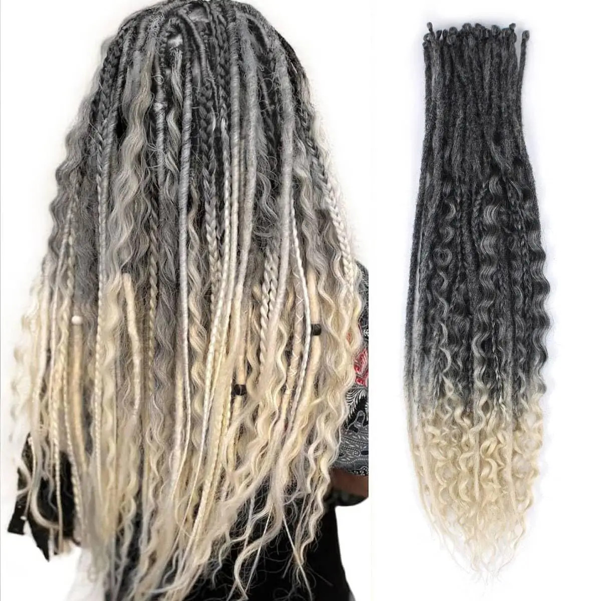 Single End Dreadlocs Braids 3 In 1 Mixed Hippie Hair Extensions for Women