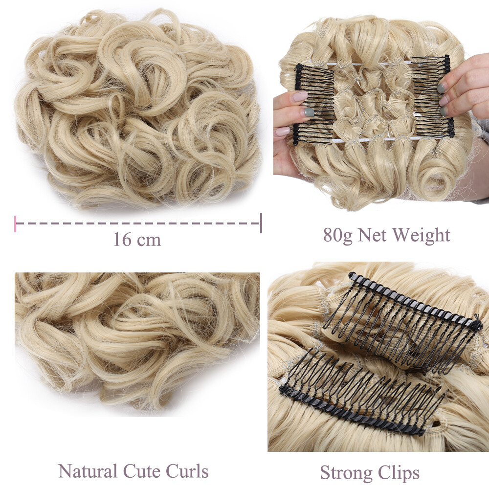 Wedding Short Curly Bun Hair Piece Comb Clip In Chignon Hair Extensions Woman US