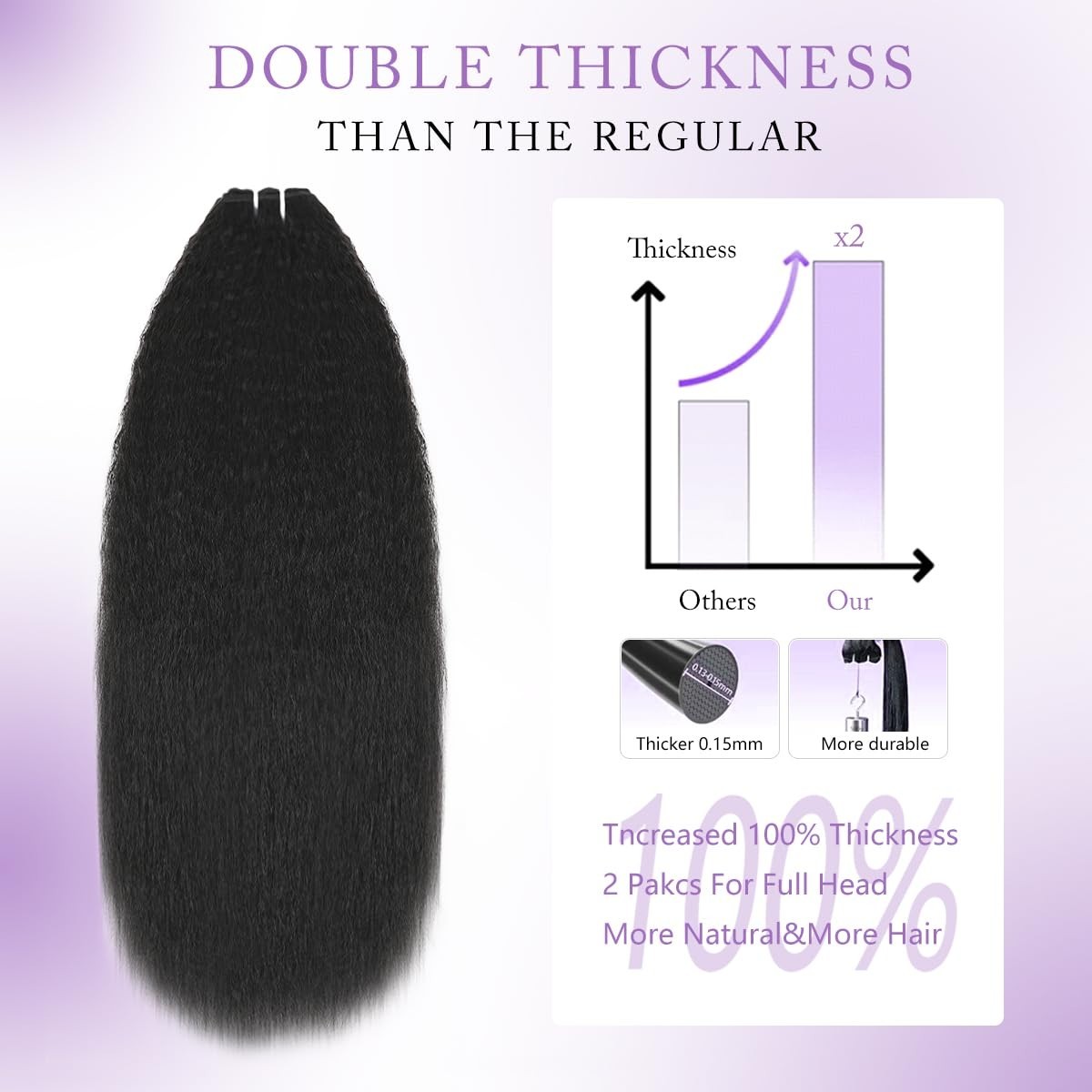 22″ Kinky Straight Clip-In Hair Extensions 120g 8Pcs Double Weft Human Hair Full