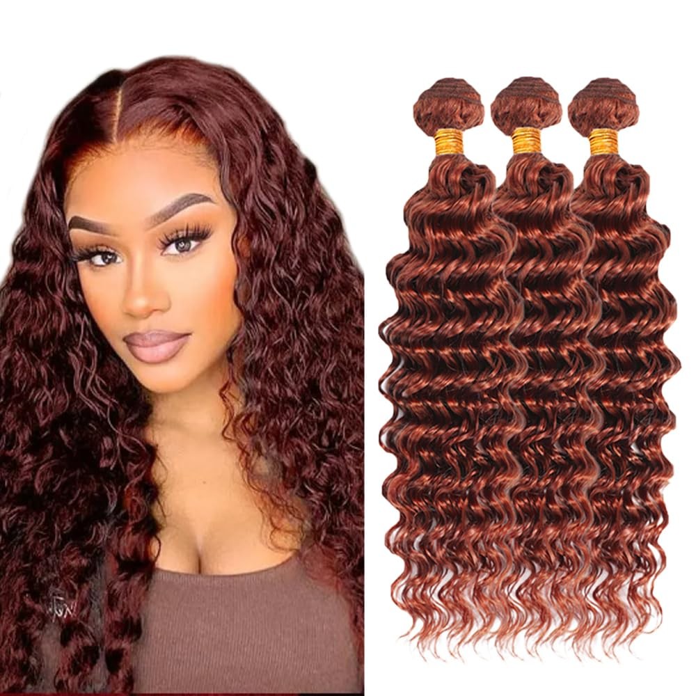 Auburn Deep Wave Bundles Human Hair Color 33 Bundle 18 20 22 Inch Huxowax Brazil