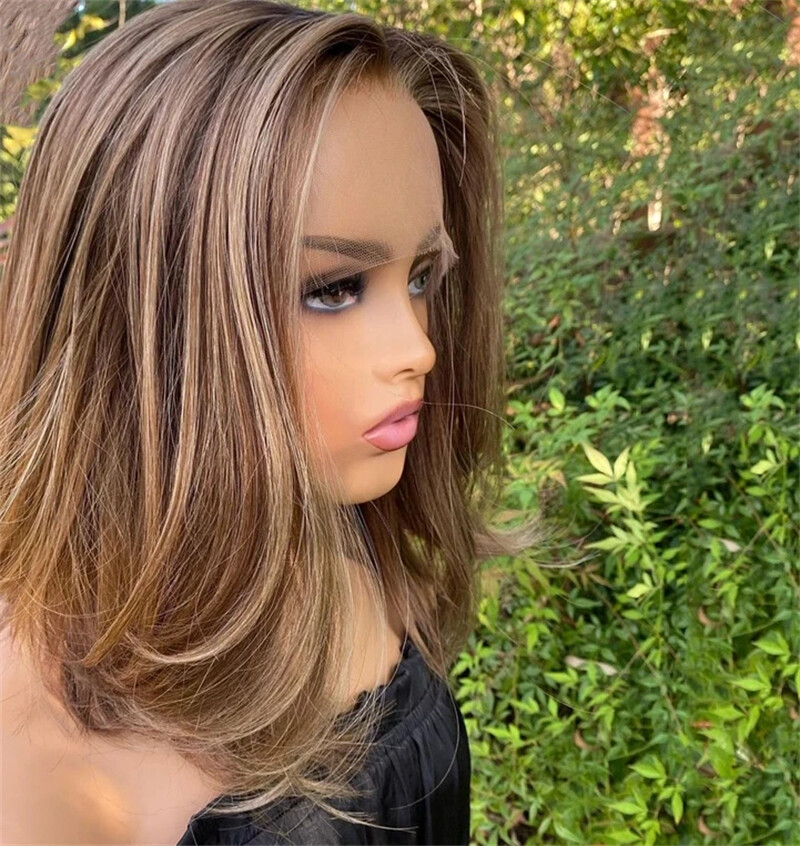 Highlight Ash Blonde with Brown Colored 13×4 Lace Front Wig Human Hair