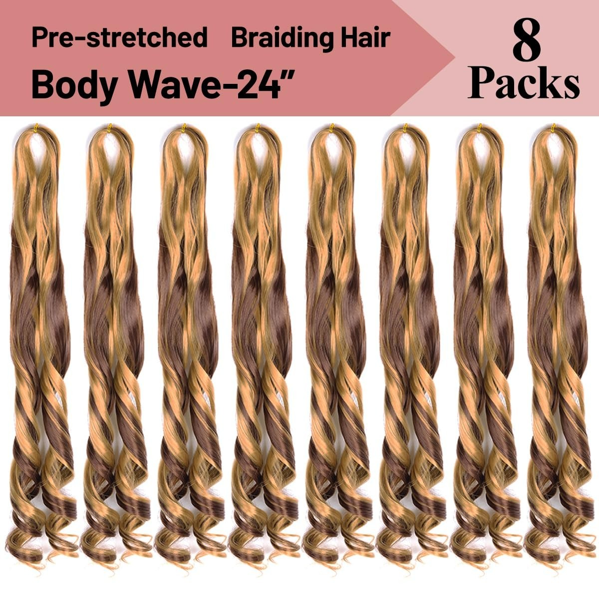 Reusable Curly Braiding Hair – 8 Packs of 24-Inch P27/33 Easy Install Extensions