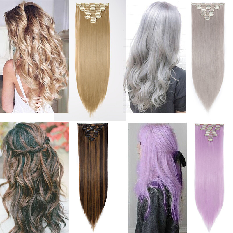 Full Head Set Clip In Hair Extensions Long Soft 100% Real Natural as Human Ombre