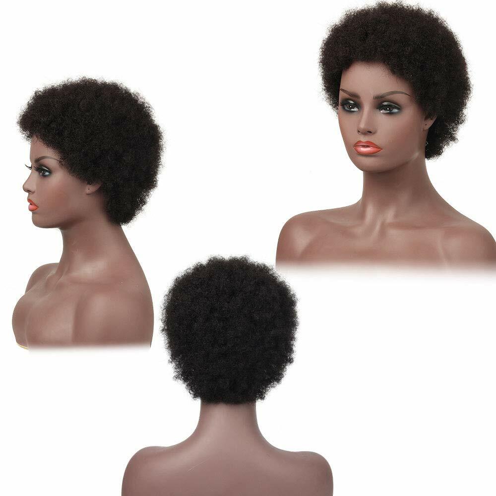 100% Human Hair Short Black Afro Kinky Curly Wigs for Women Soft Natural Hair US