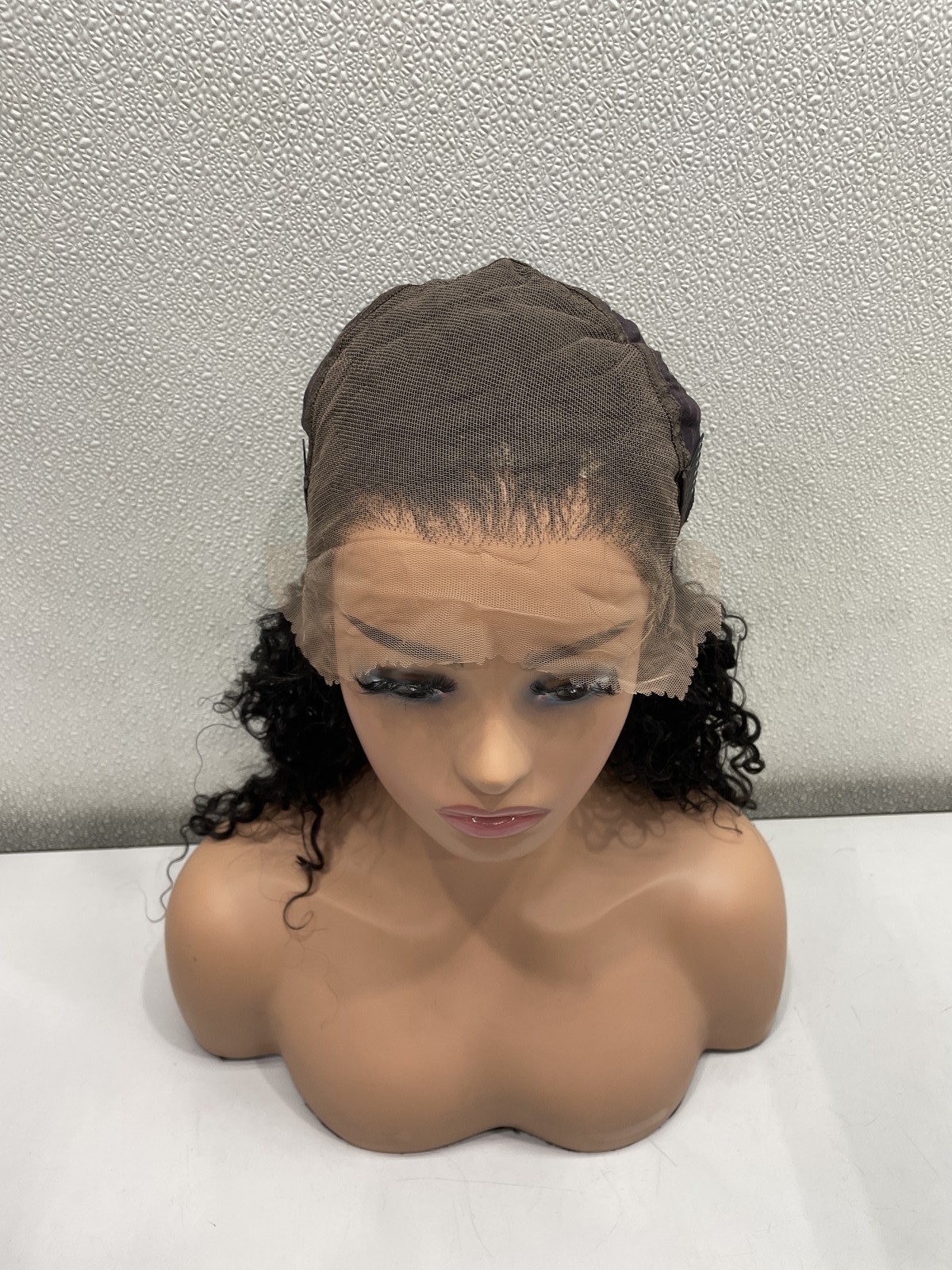 SNJON Natural Black Water Wave Human Hair Blend 13×6 Front Lace Wig, 18″