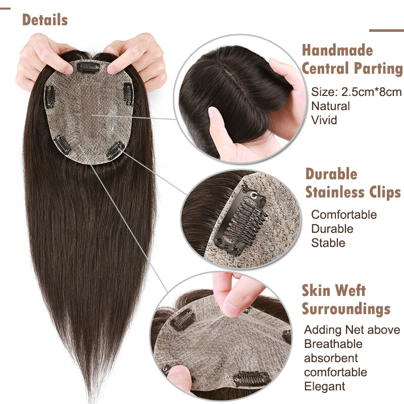 15×15 Clip In Women Topper REAL Human Hair Clip In Large Silk Base Hairpiece US