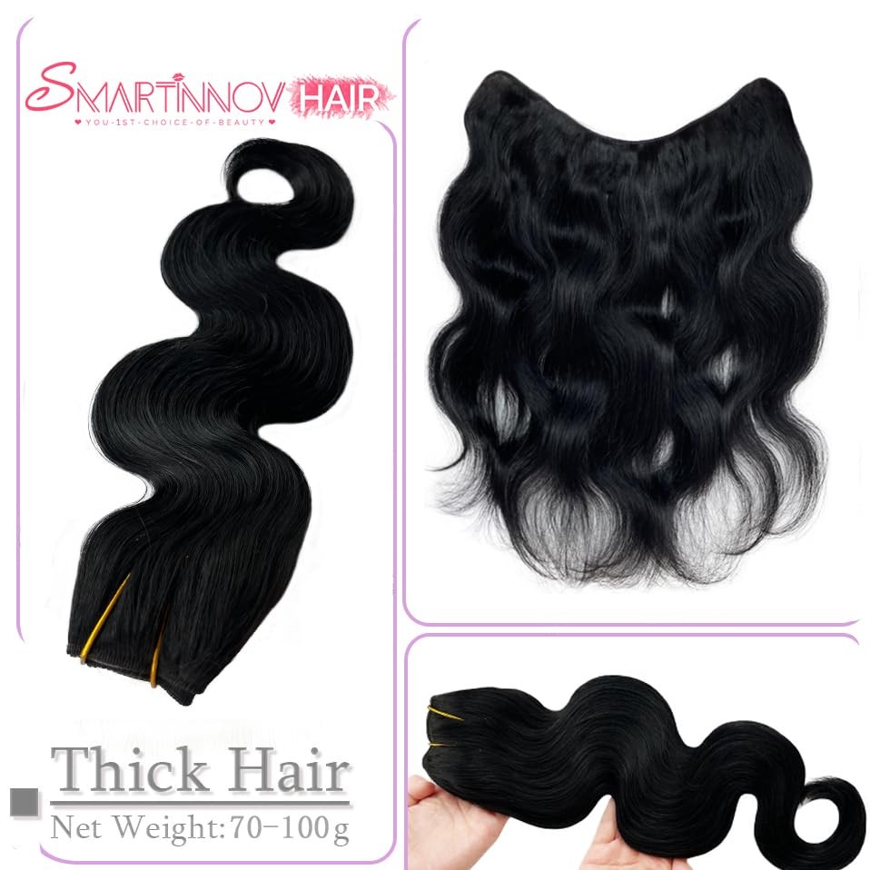 Jet Black Human Hair Extensions – 3/4 Full Head Body Wave Double Weft 14 Inch…