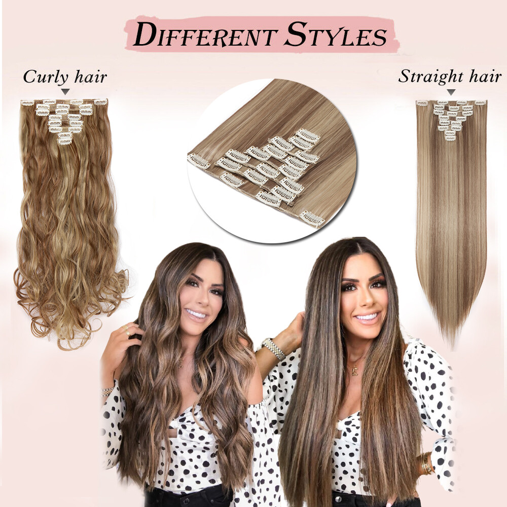 THICK 100% Real Clip In as Human Hair Extensions Weft FULL HEAD Balayage Brown