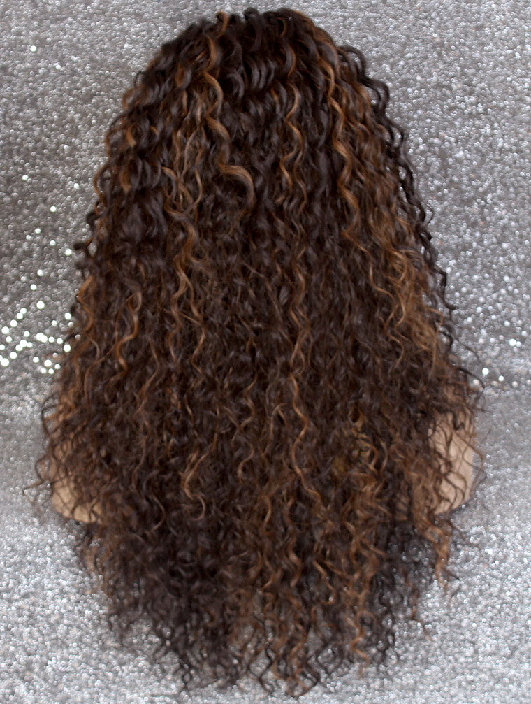 Human Hair blend Heat OK Wavy Curly Lace Front Wig Long Brown mixed DLY 4-27