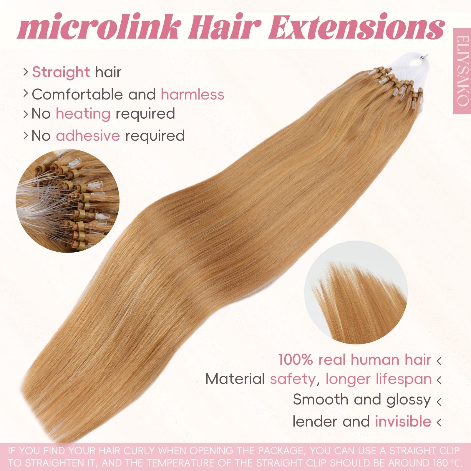 Eliysako Microlink Hair Extensions Human Hair 50G/Pack Natural Blonde 16Inch