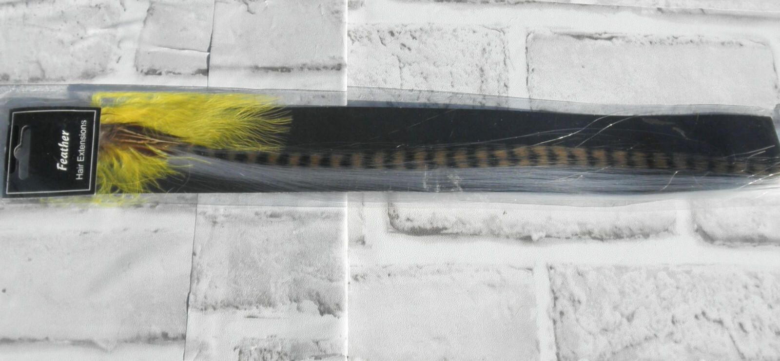 NEW SYNTHETIC FEATHER HAIR EXTENSION (YELLOW, GRAY, BROWN W/STRIPES) 15″ LONG #7