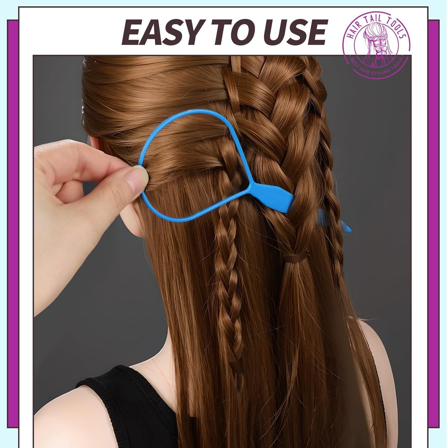 Effortless Hair Braiding: 4pc Purple and Blue Styling Tool Set for Women & Girls