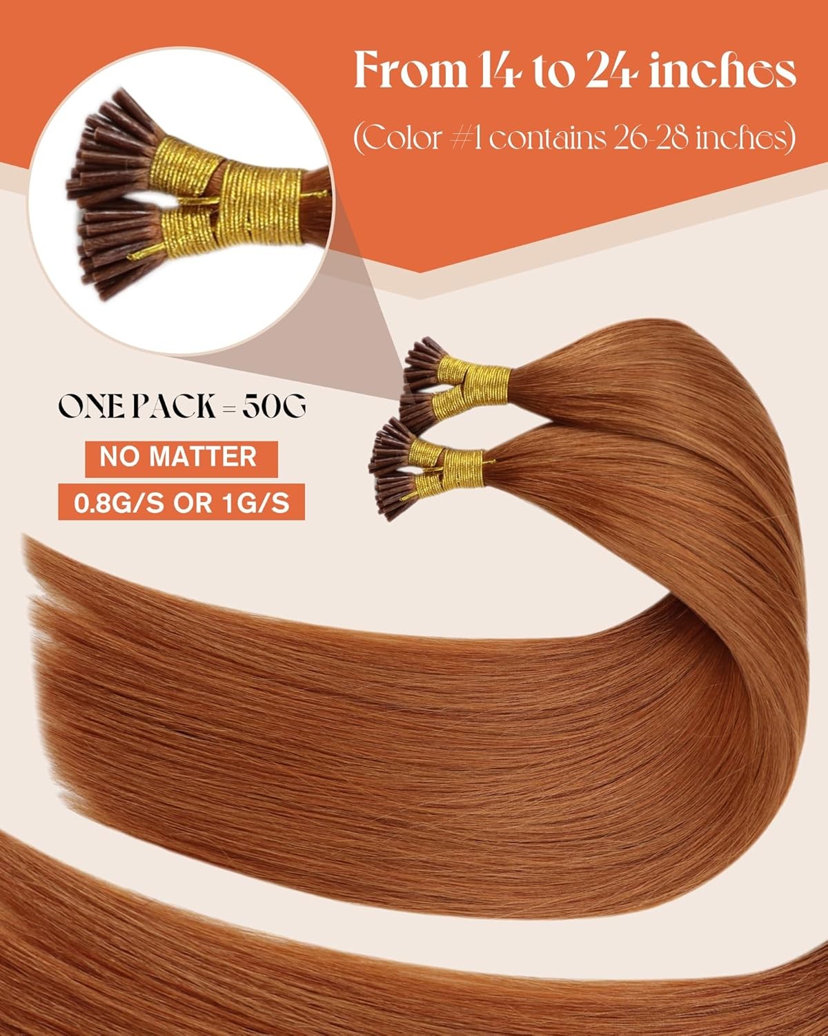 Sunny Hair I-TIP 18in #350 Copper Red Hair Extensions – I-TIP_350_18_50G3