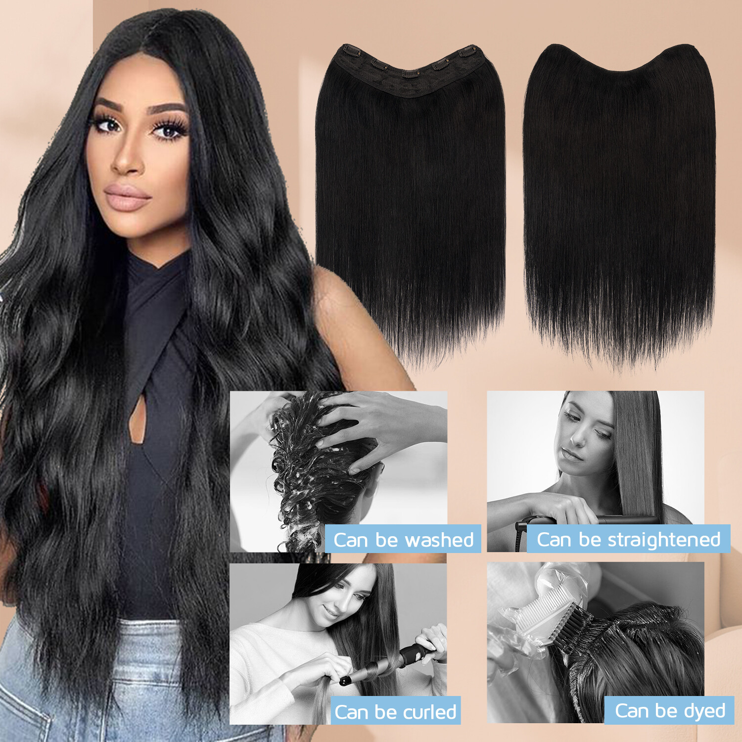 One Piece 100% Remy Clip In Human Hair Extensions 3/4Full Head U Part MY-LADY US