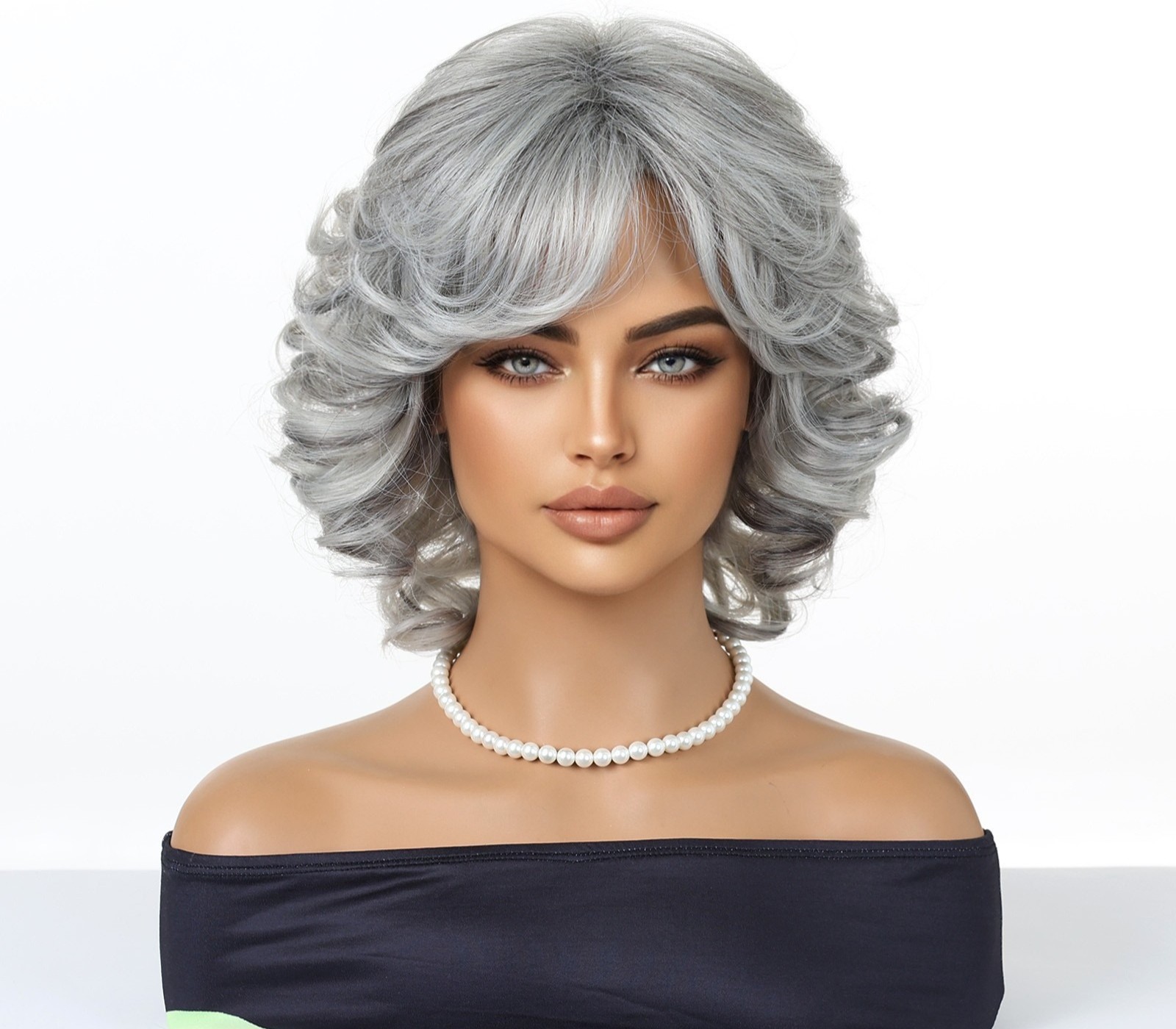 Silver Gray Wig for Women Ombre Natural Cosplay Party Wavy Full Heat Resistant