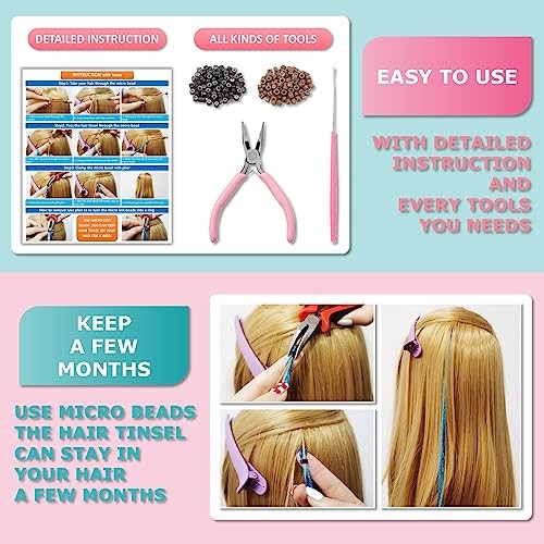 Sapphire Blue Hair Tinsel Kit 48 Inches 1200 Strands with Tools Sapphire blue