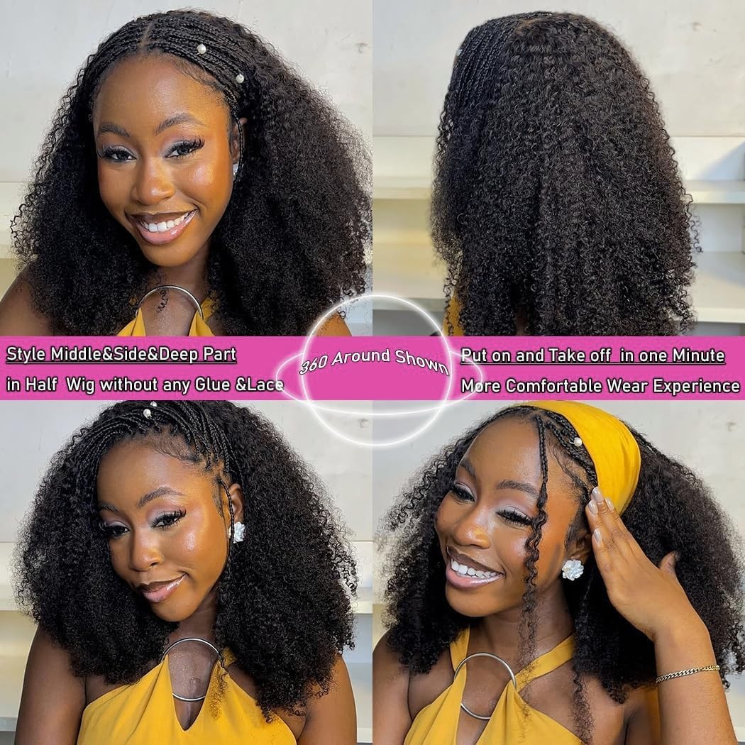 Half Wig Human Hair Kinky Curly 3 In 1 Seamless Flip Over Glueless WigHuman Hair