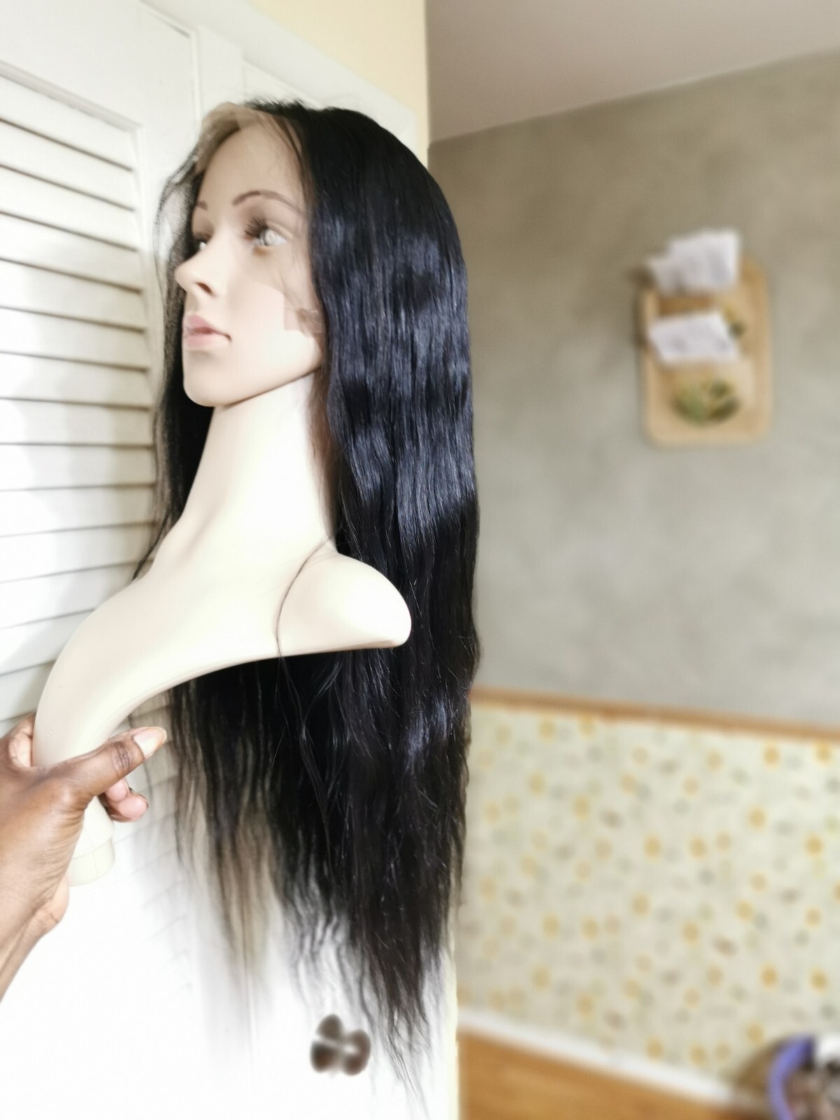 New Custom High Quality 28” 360 Lace Straight Human Hair Wig 1B