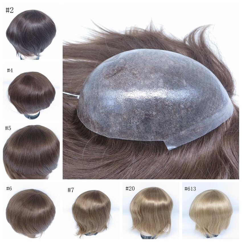 Deluxe Toupee Hair Replacement System 100% Real European Hair Mens Wig Hairpiece
