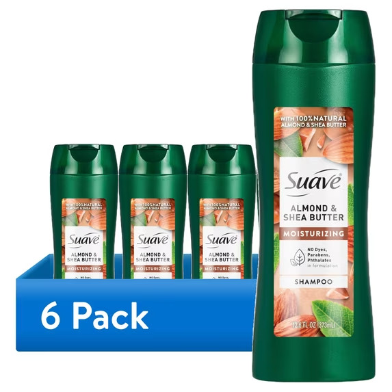 (6 pack) Suave Moisturizing Shampoo With 100% Natural Almond & Shea Butter, 12.6