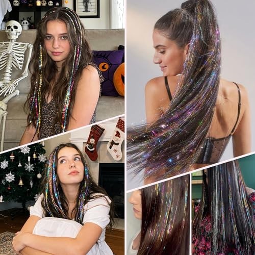 Hair Tinsel 48 Inch 12 Colors 3600 Strands Glitter Shiny Sparkle Extensions