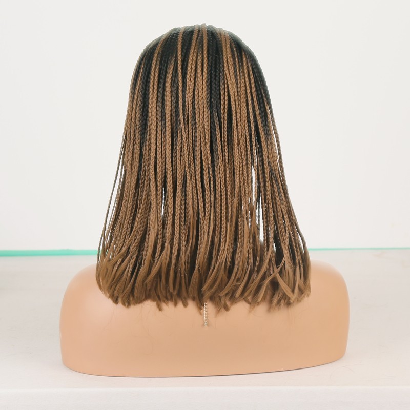 Shoulder Length Braided Rooted Brown Lace Front Synthetic Hair Heat Ok Wig Women
