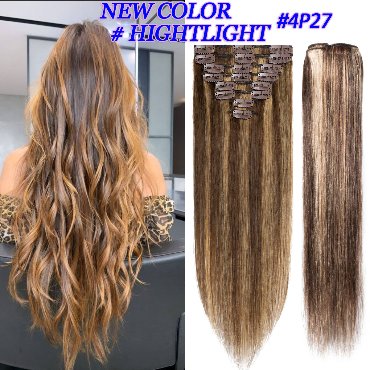 CLEARANCE Clip In 100% Real Human Remy Hair Extensions Full Head Weft Highlight