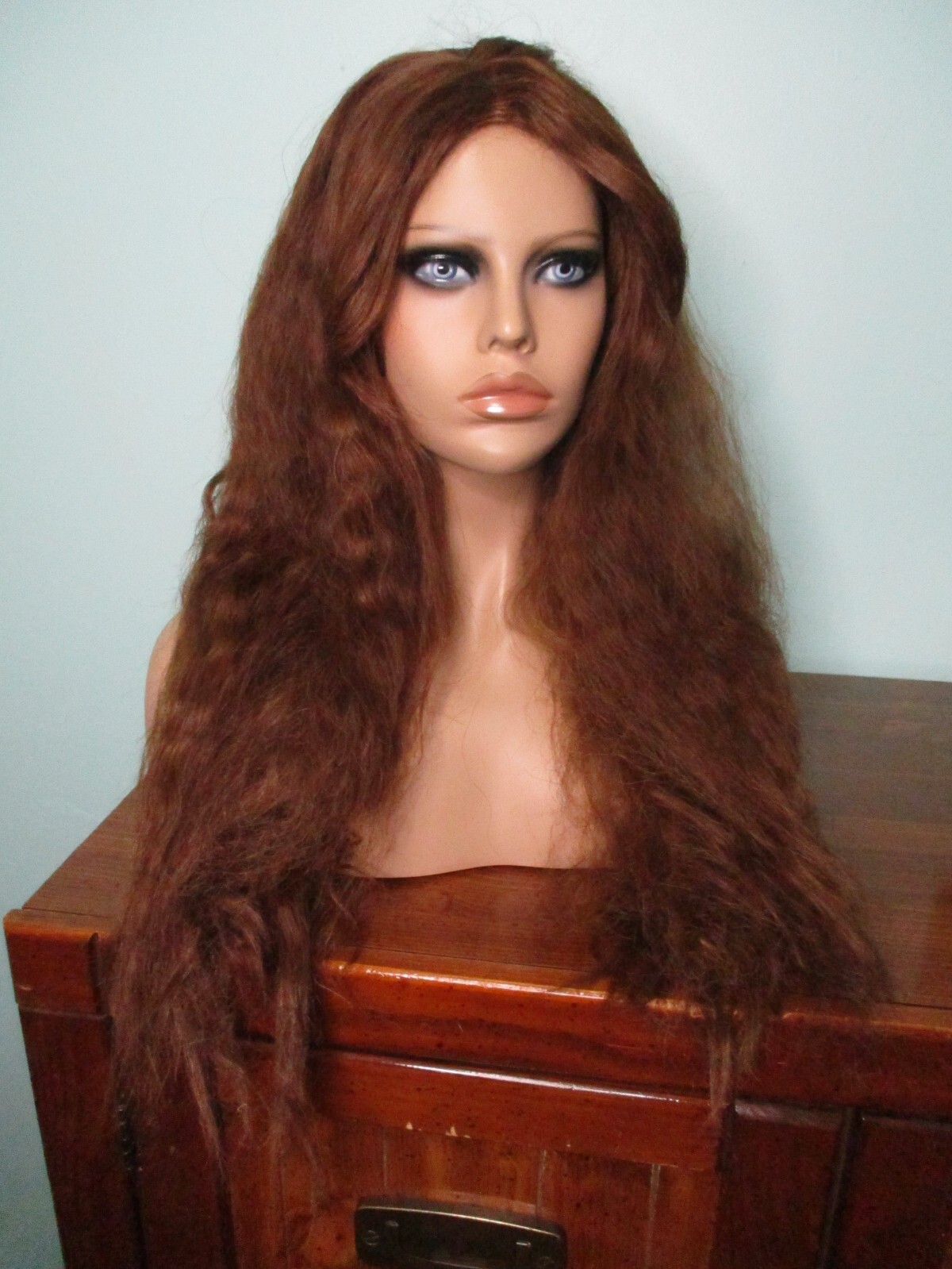28″ medium brown long wavy thick WIG with combs – BIG WIG – big hair