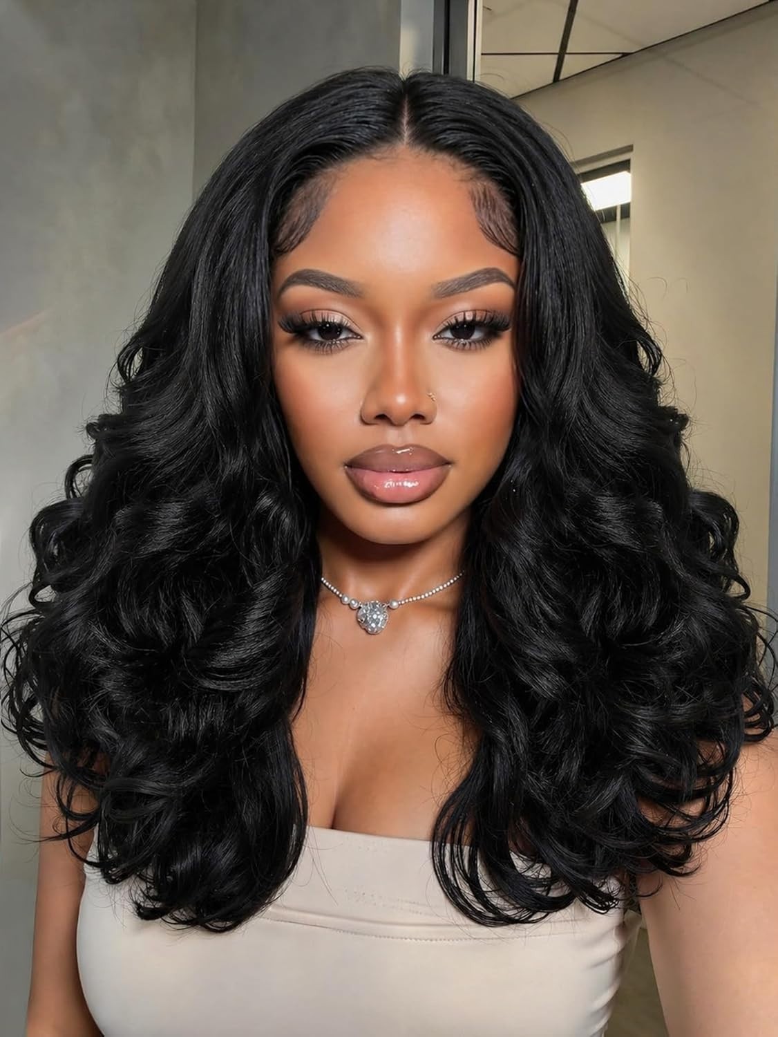V Part Yaki Curly Wig Layered Wavy Synthetic Half Wig Glueless for Women