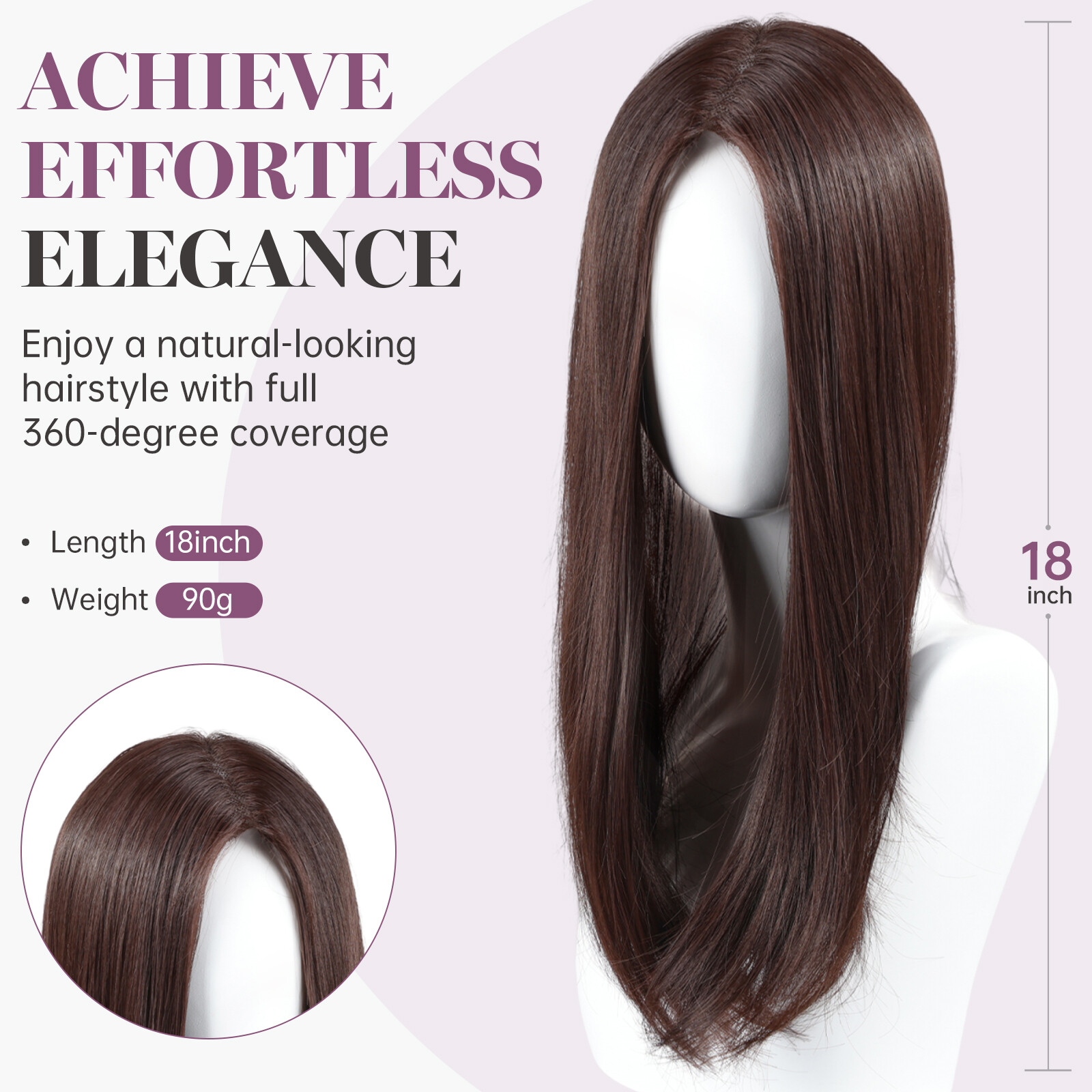 18 Inch Hair Toppers Synthetic Hair Toppers Hair Pieces Swiss Base with 3 Clips