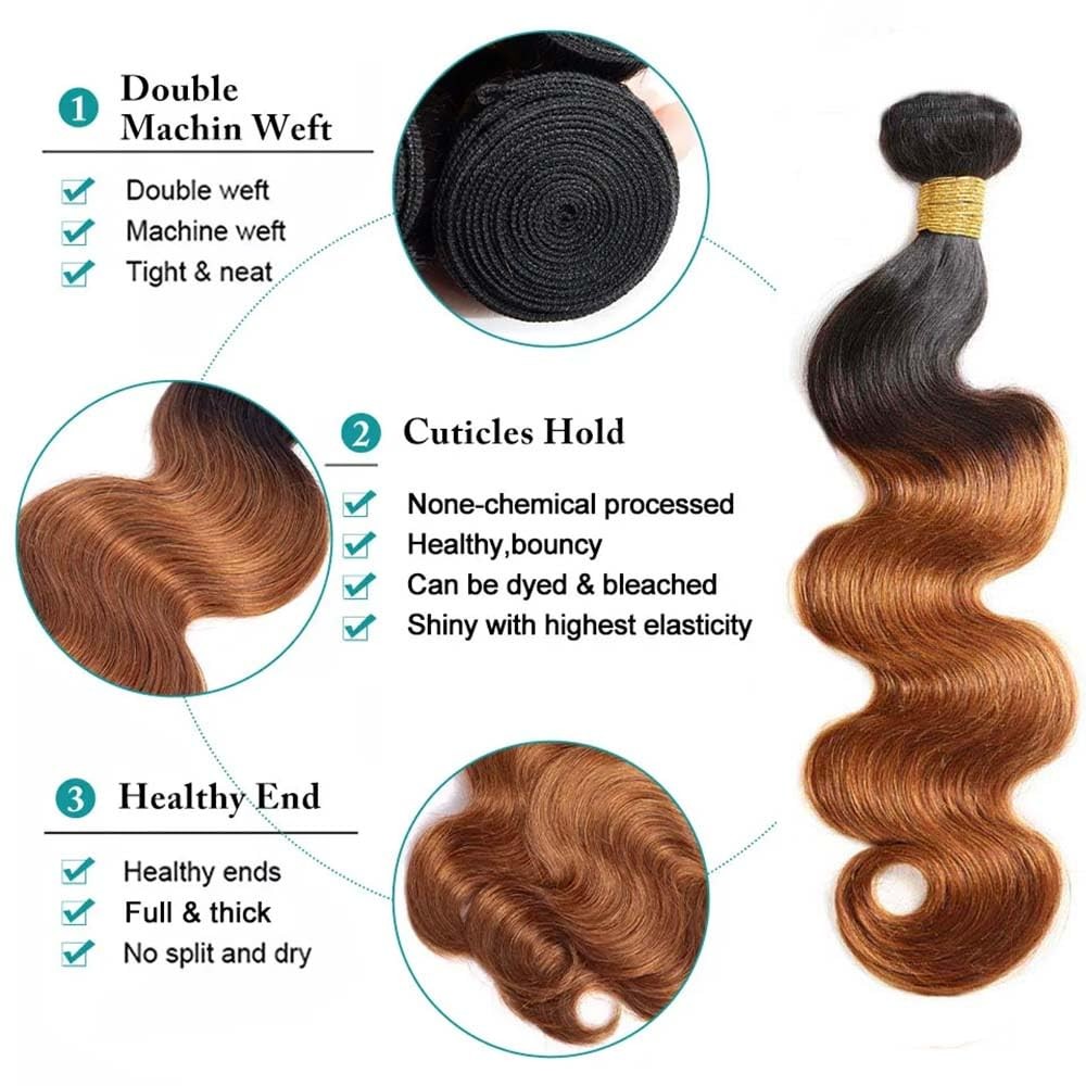 Niciitysi 24 26 28 Inch Light Brown Bundles Human Hair Color 1B30 Body Wave