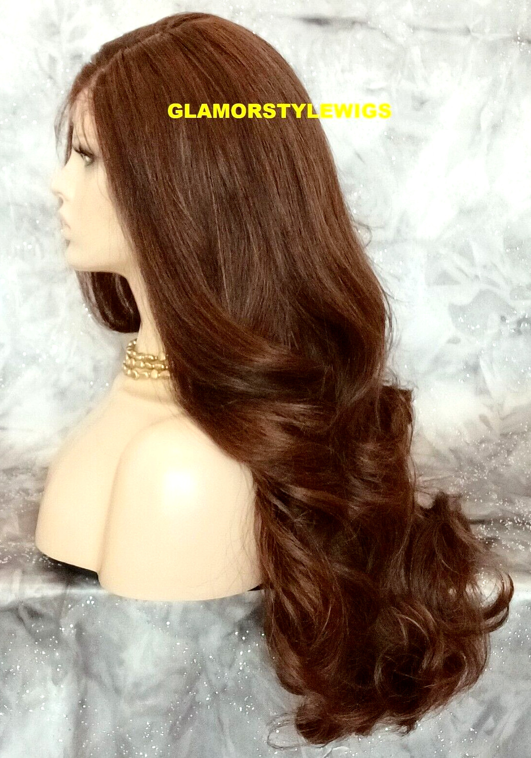 LACE FRONT FULL WIG LONG WAVY LAYERED SIDE PART BROWN AUBURN MIX HEAT OK 4.27.30
