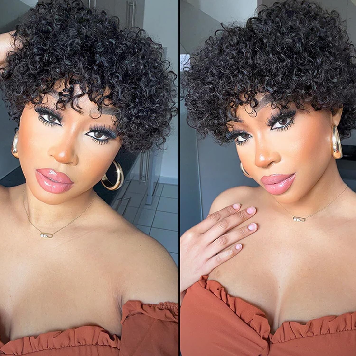 Human Hair Afro Kinky Curly Wig 150% Density Lace Front pixie wig171 Bob Wig 6in