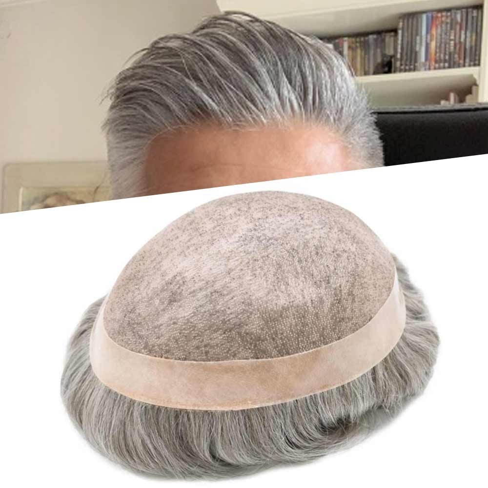 Toupee for Men Hairpiece Fine Mono Mens Wig Poly Skin Pu Hair Replacement System