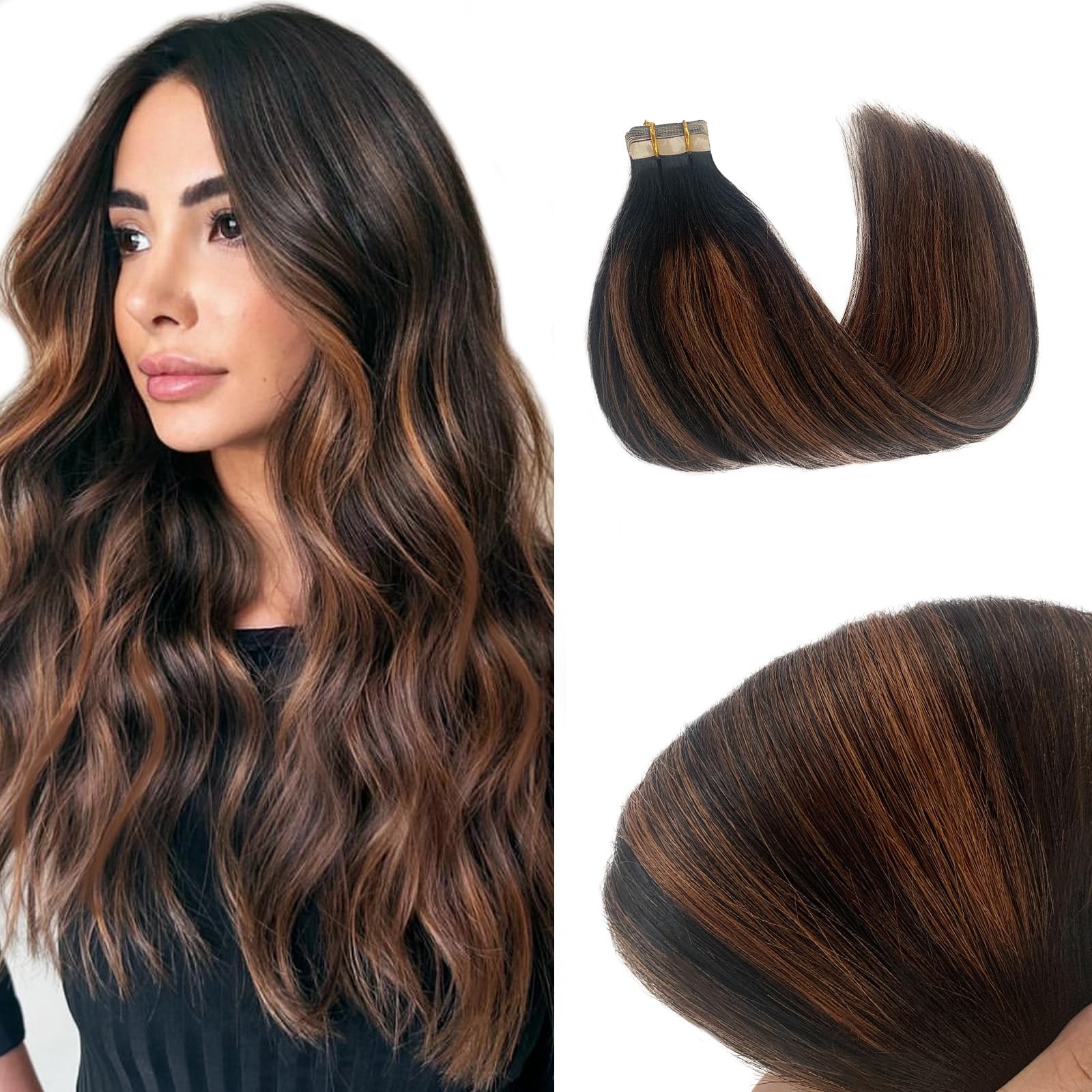Licoville Tape In Hair Extensions Human Hair Balayage Natural Black To Light
