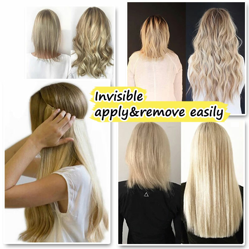 Invisible Wire Clipless Real Remy Human Hair Extension One Piece Long Weft