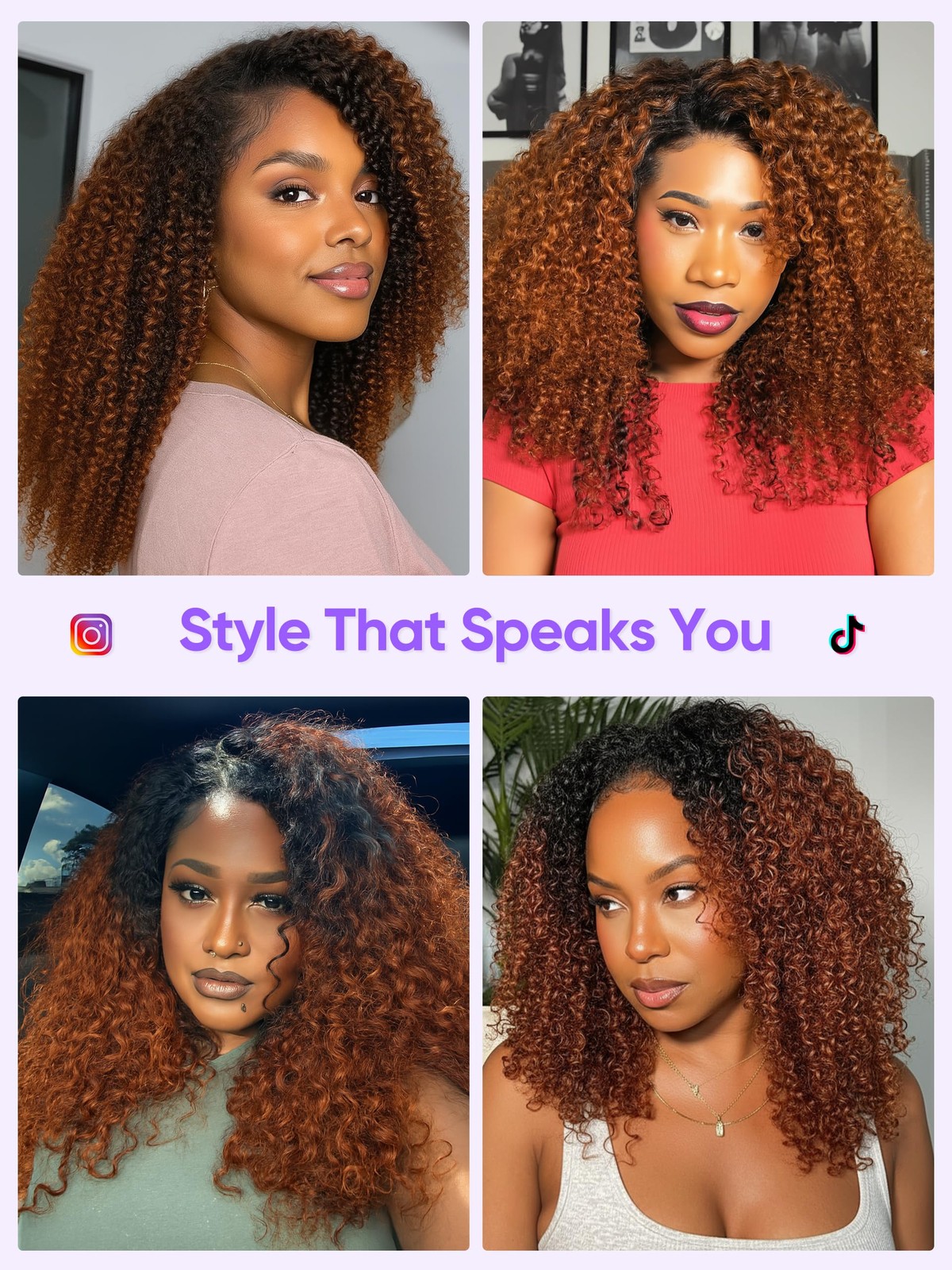 Wigchic T1B/30 Ombre Brown Kinky Curly Half Wig 10 Human Hair Over Glueless 4C