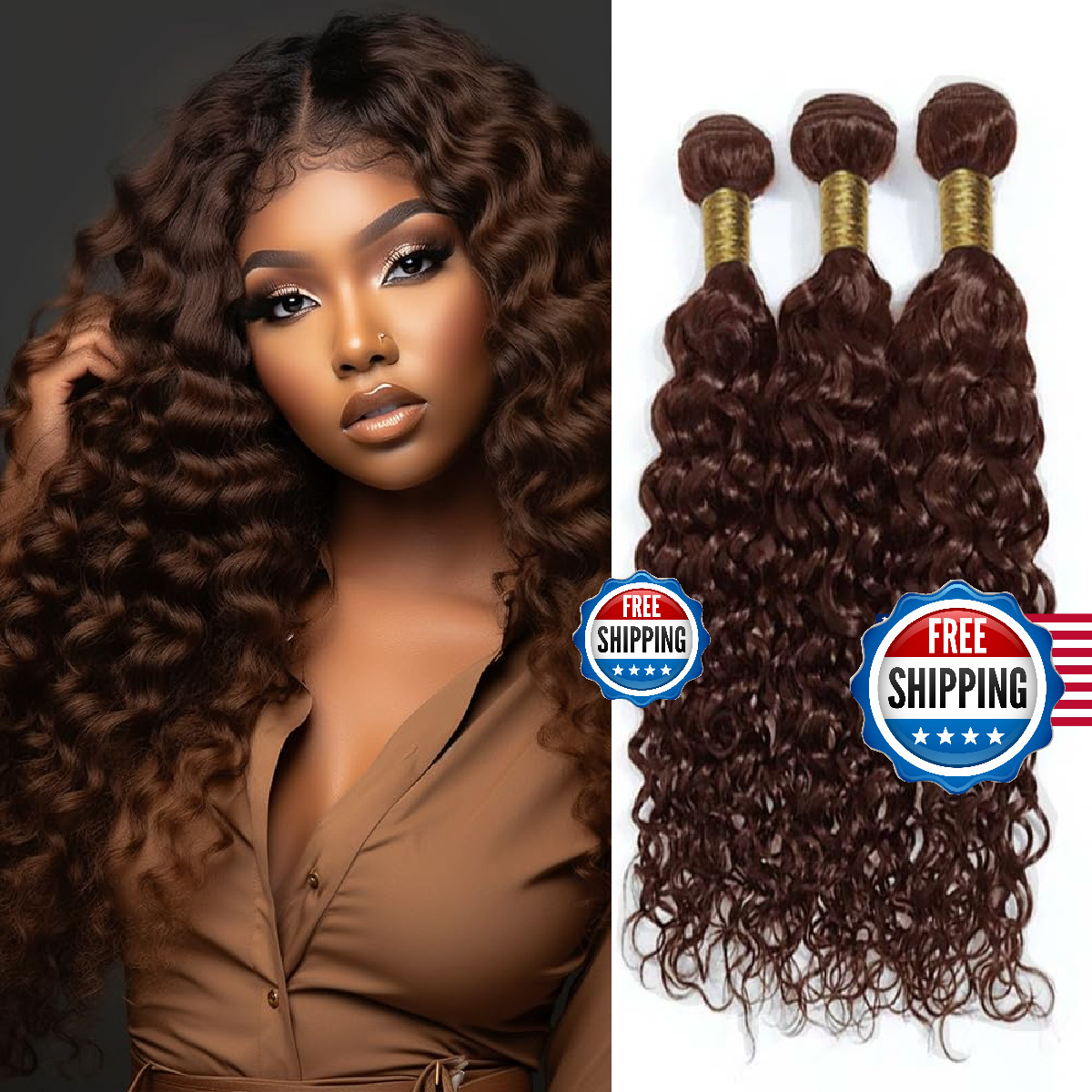 Mamart 30 32 34 Inch Chocolate Brown Bundles Water Wave Human Hair Dark Brown