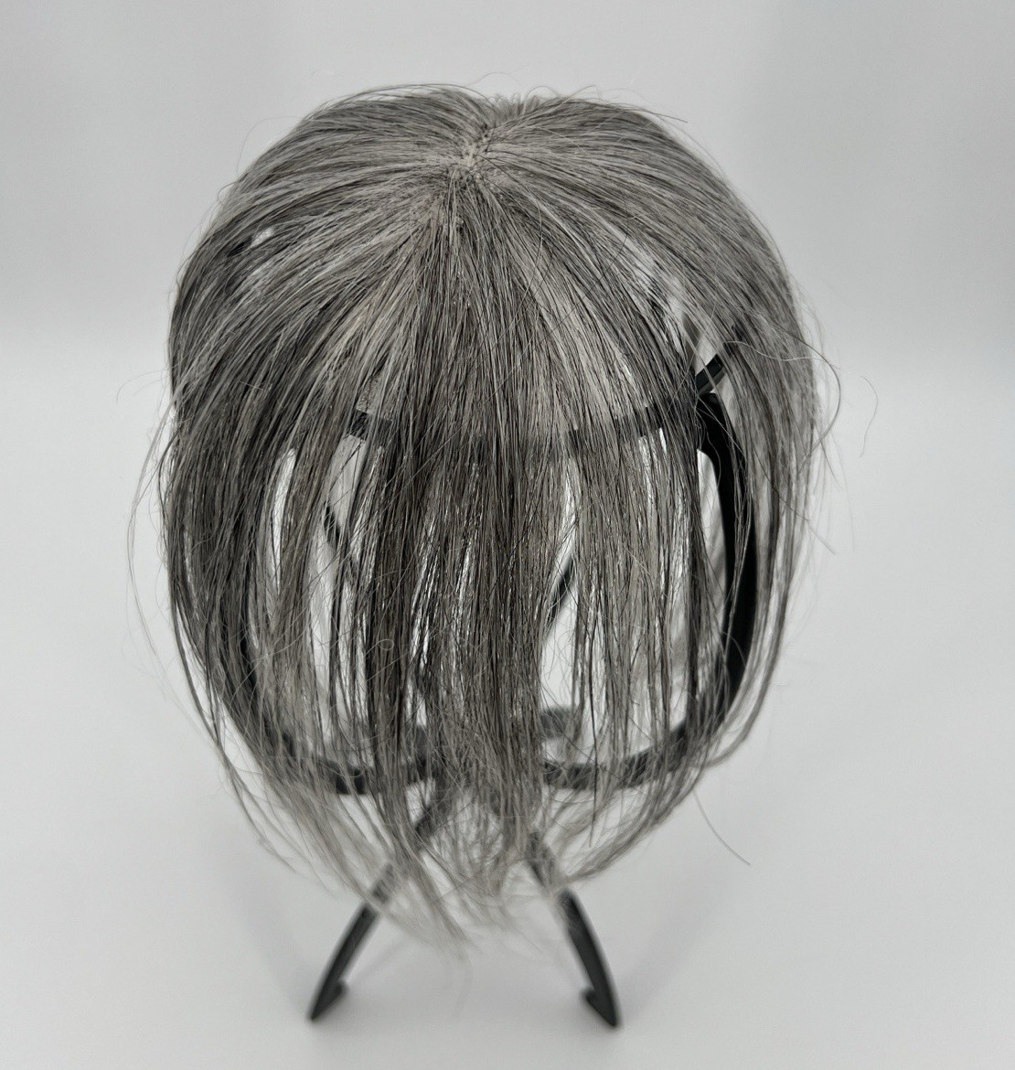 Dark Gray Mixed Black w/ Bangs 10in 100% Human Women Hair Topper