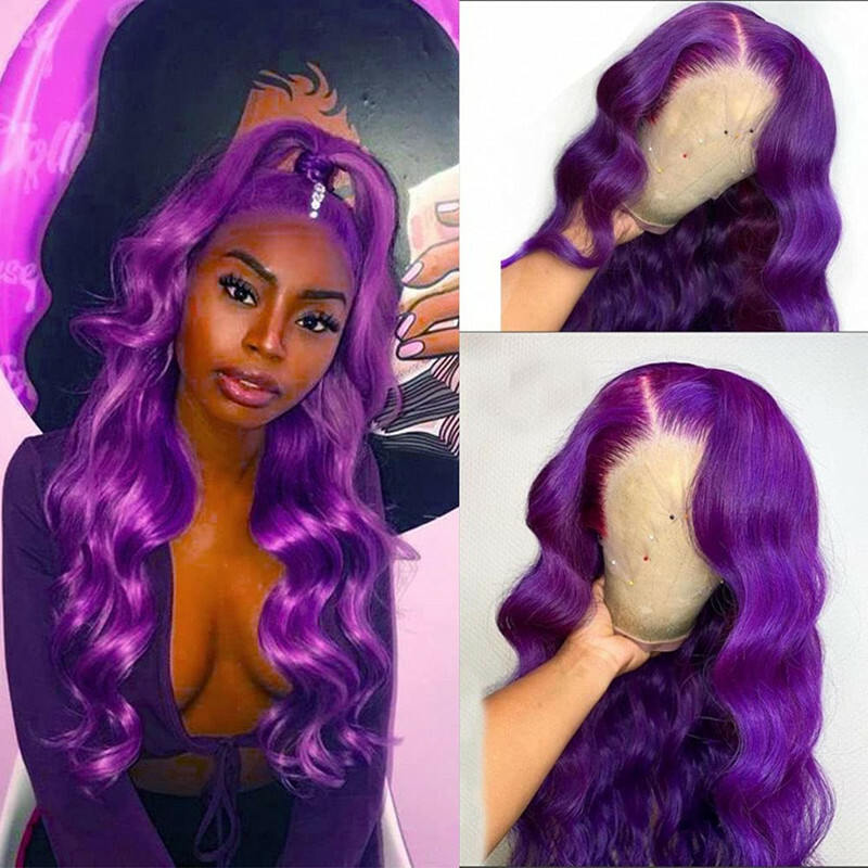 Dark Purple Lace Front Wigs Long Wavy Wig Synthetic Hair Colored Wigs Cosplay