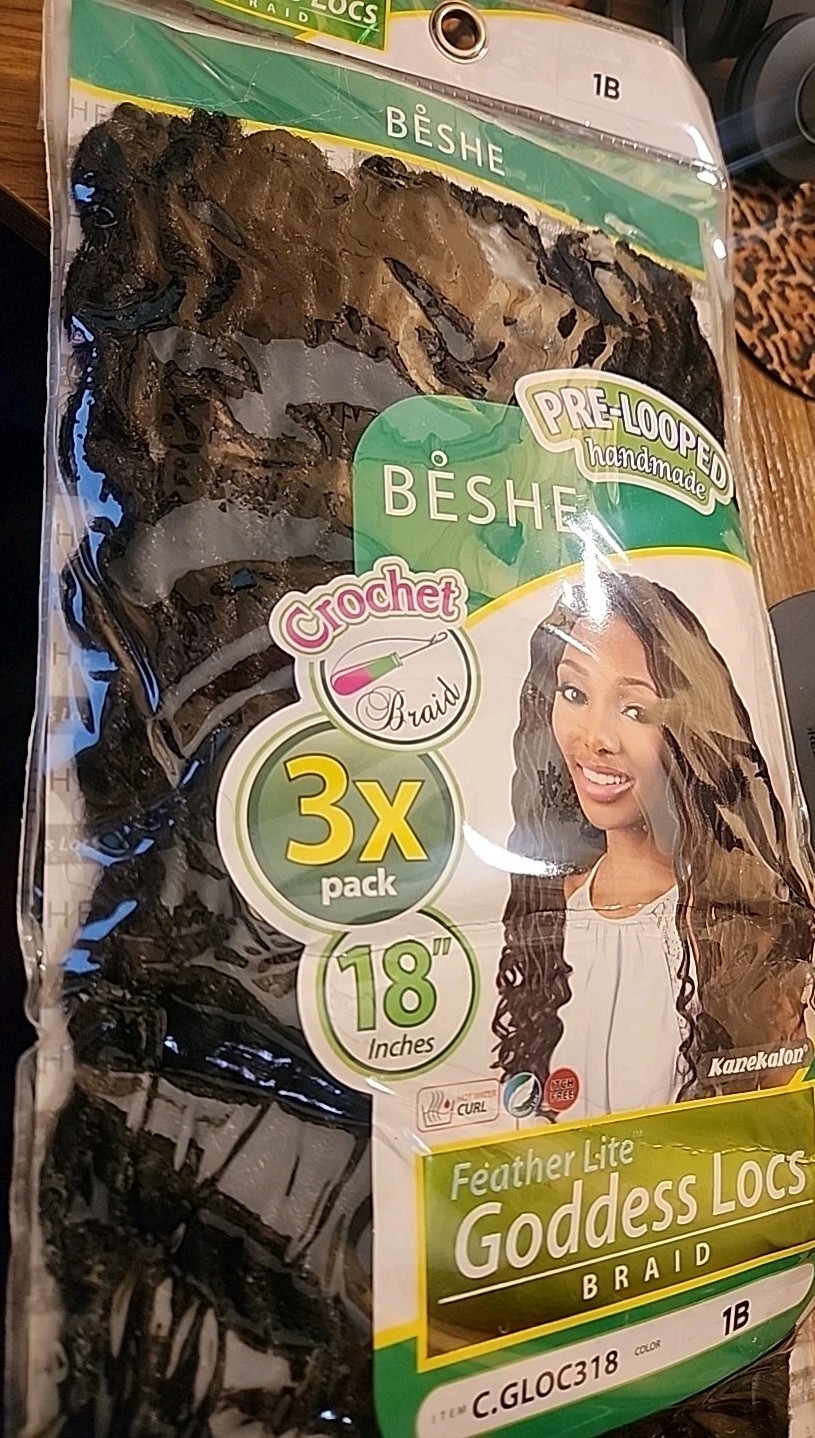 Beshe Goddess Locs 18″ Crochet Hair 1B Pre-looped Set Of 2 Packs