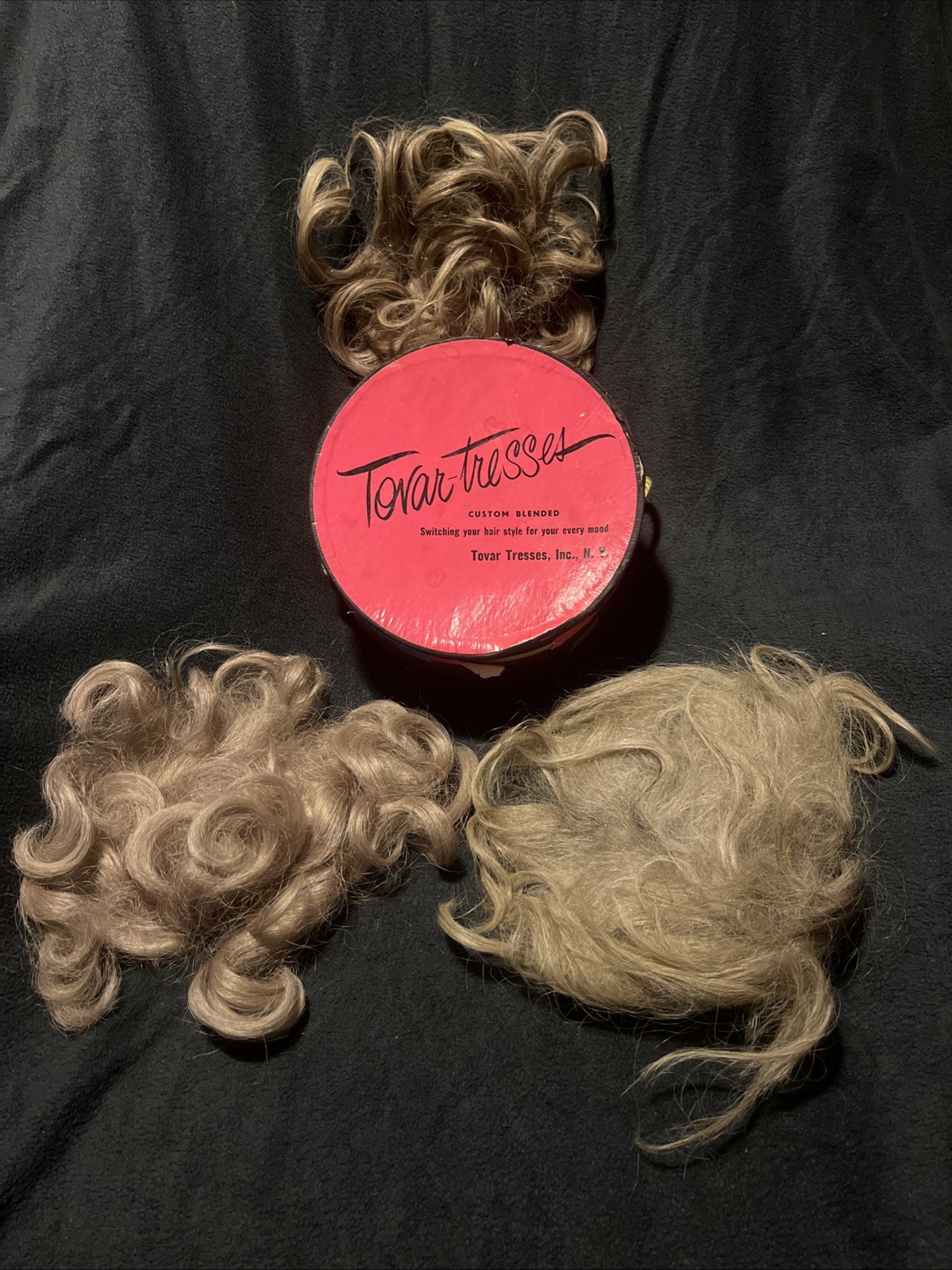 Vintage 50s/60s Tovar-Tresses Wig Box with 3 hairpieces 100% Human / Synthetic