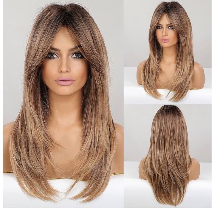 HAIRCUBE Lace Front Long Layered Straight Wig Middle Part Light Brown/Blond