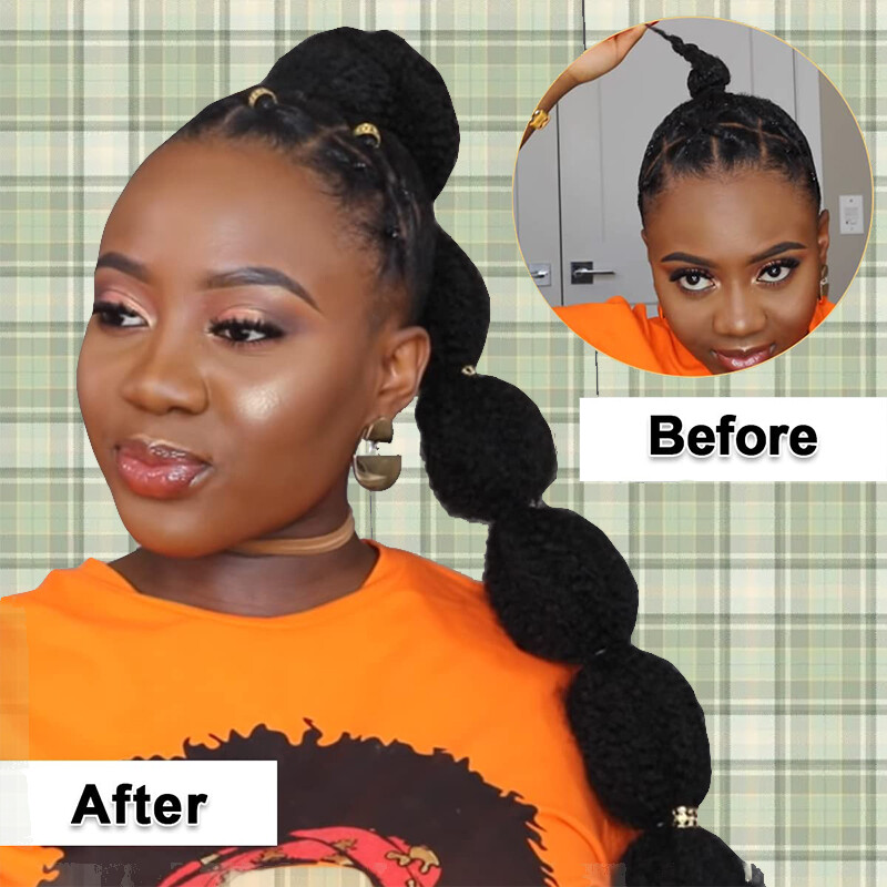 86cm Kinky Straight Puff Bubble Ponytail Afro Braid Pony Tail Hair Extension USA