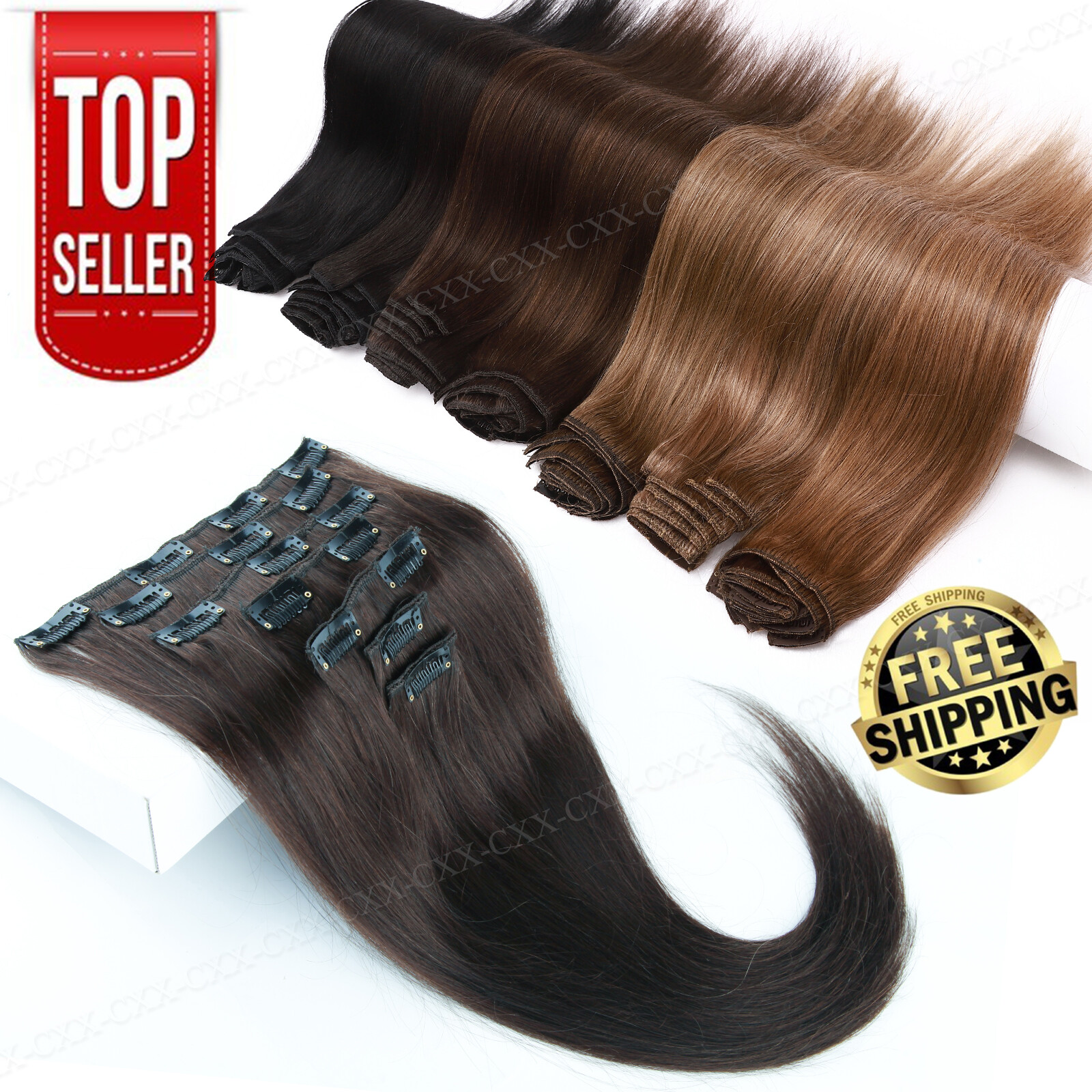 Clip In 100% Remy Real Human Hair Extensions Full Head Highlight Ombre US Stock