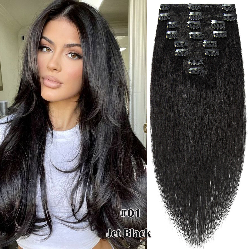 8″-24″ Full Head Remy Russian Clip In 100% Human Hair Extensions Smooth Ombre US