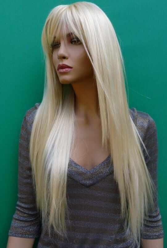 New Women’s Long Natural Light Blonde Mix Straight Full Wig 24 Inch
