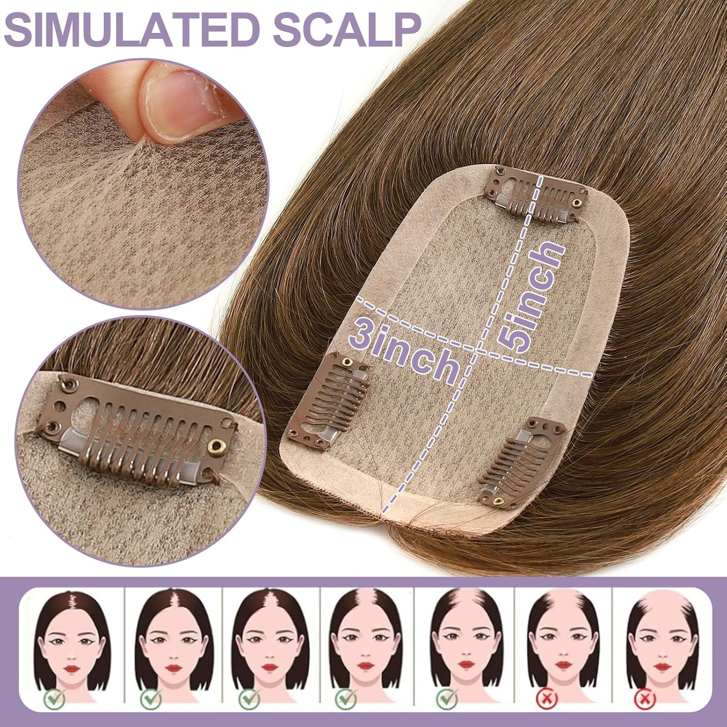 Topunique 3×5 Inch Silk Base Human Hair Toppers for Women 16″ 130% #2A Brown